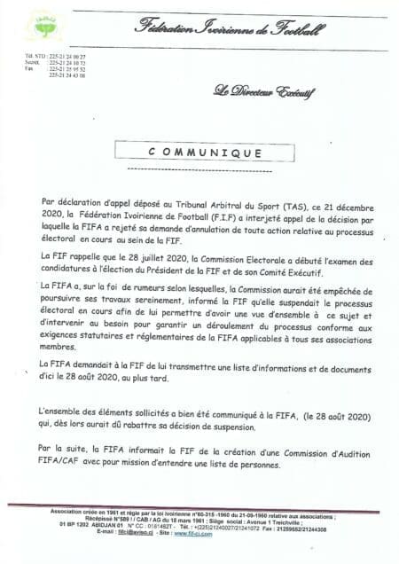 La FIF saisit le TAS