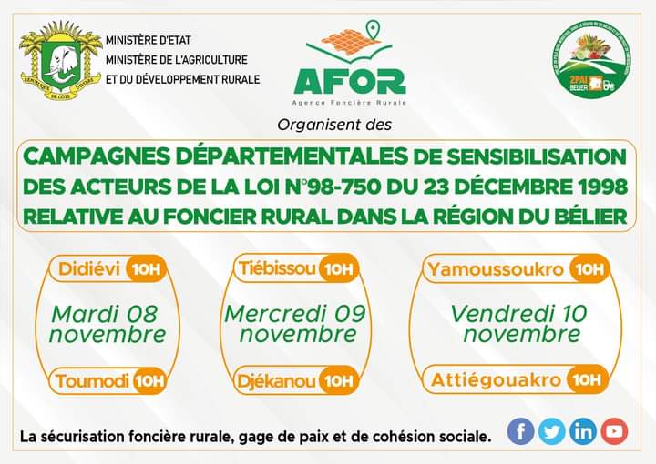 Foncier rural-Campagne de sensibilisation : l’AFOR investit la région du Bélier